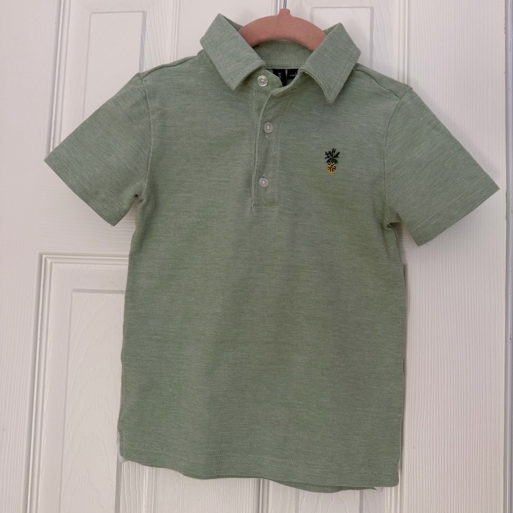 Janie and Jack Kids 100% Cotton Pique Polo Pineapple Shirt Mineral Green Size 3